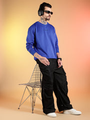 Go Devil Printed Solid Blue Sweatshirt for Men