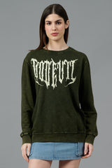 Go Devil Acid Wash Olive Sweatshirt for Women