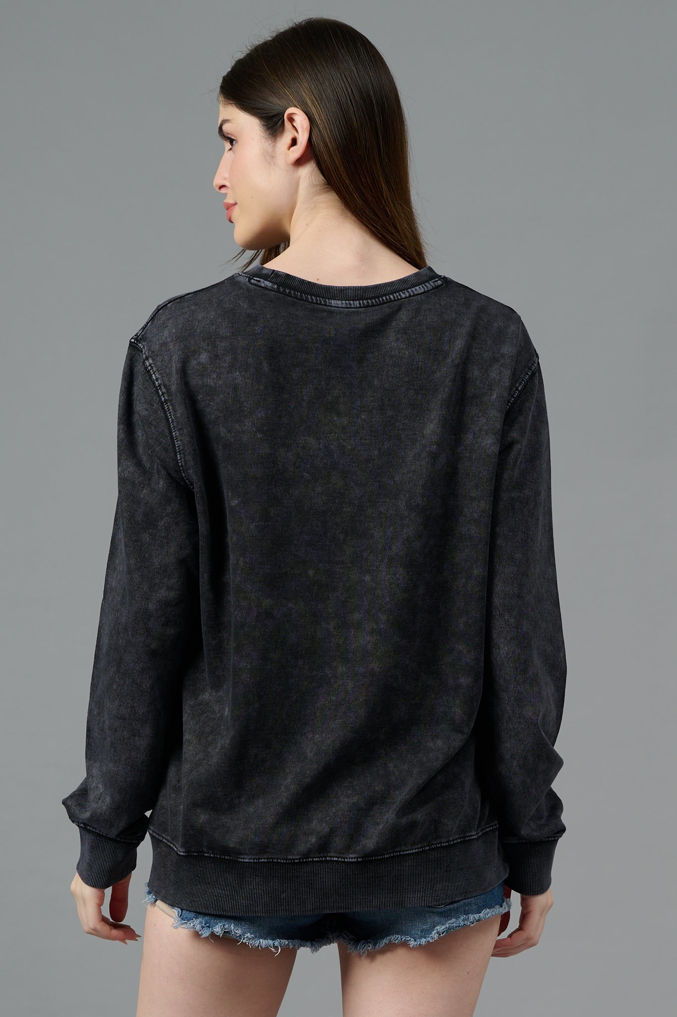 Go Devil Acid Wash Black Sweatshirt for Women