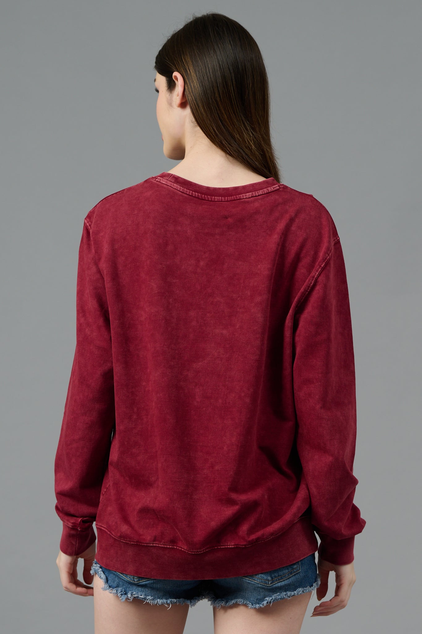 Go Devil Acid Wash Burgundy Sweatshirt for Women