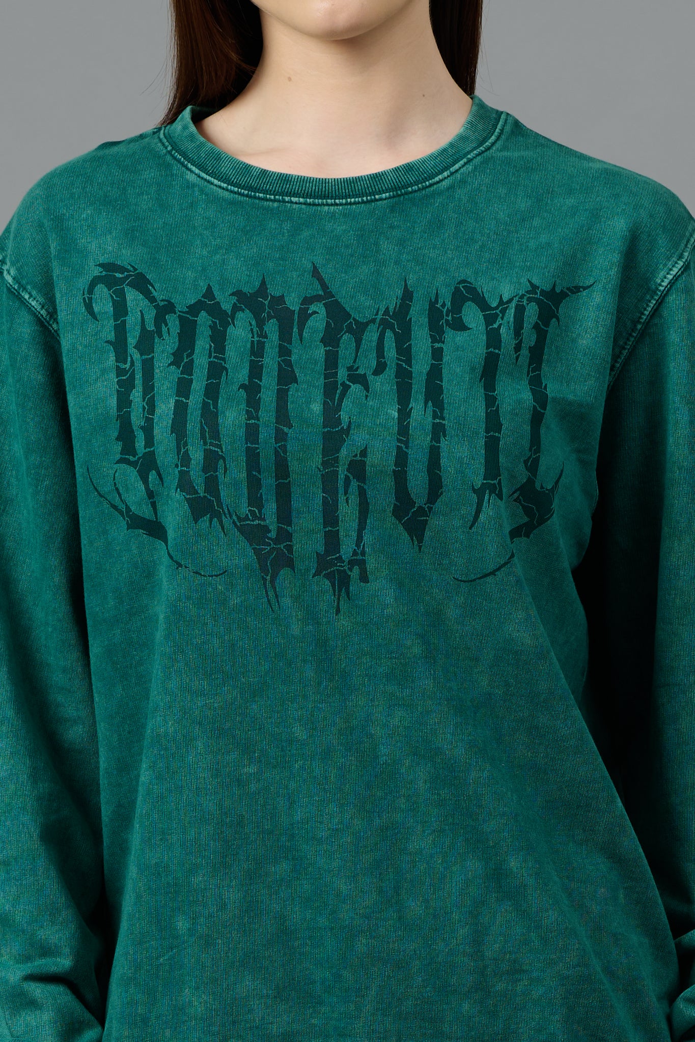 Go Devil Acid Wash Green Sweatshirt for Women