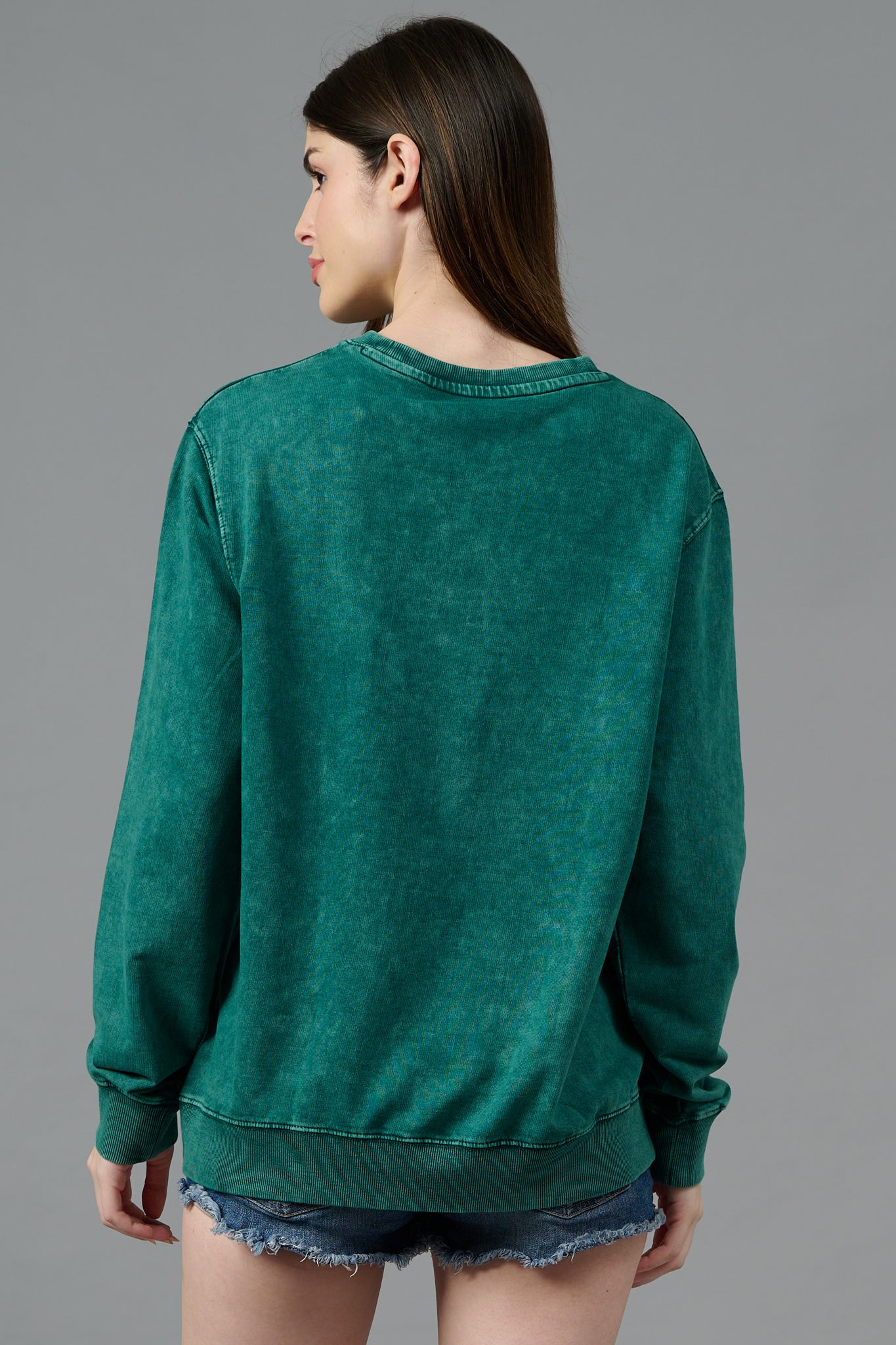 Go Devil Acid Wash Green Sweatshirt for Women