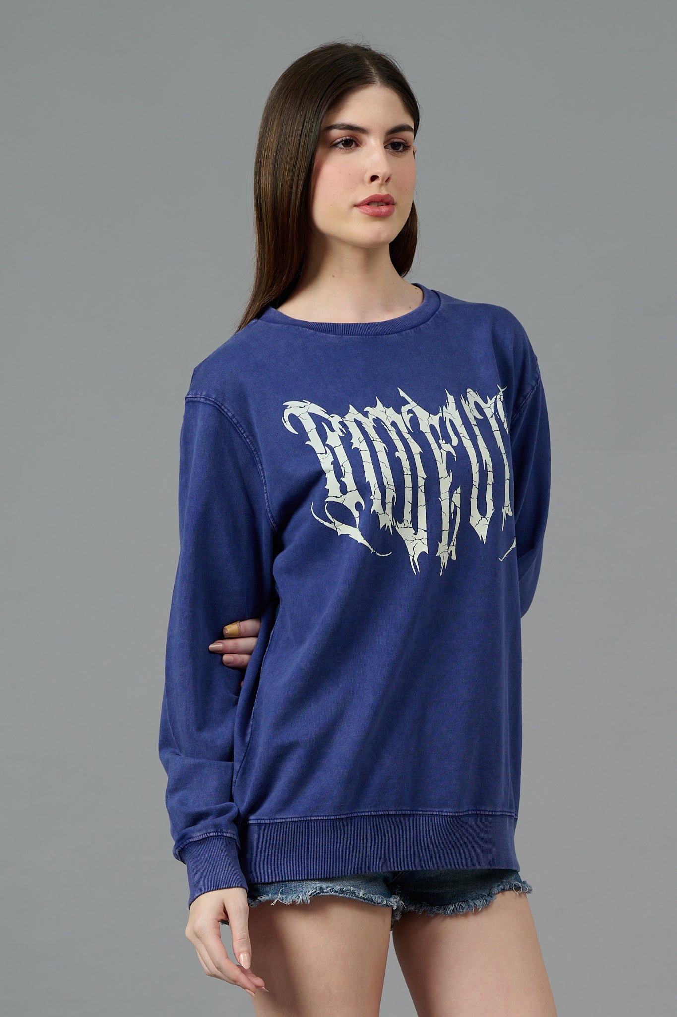 Go Devil Acid Wash Blue Sweatshirt for Women