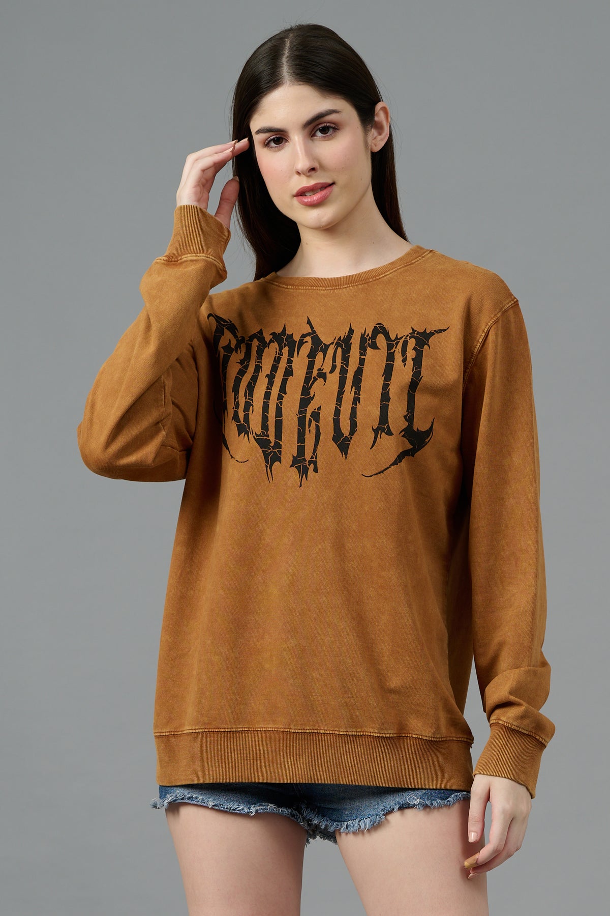 Go Devil Acid Wash Bronze Sweatshirt for Women