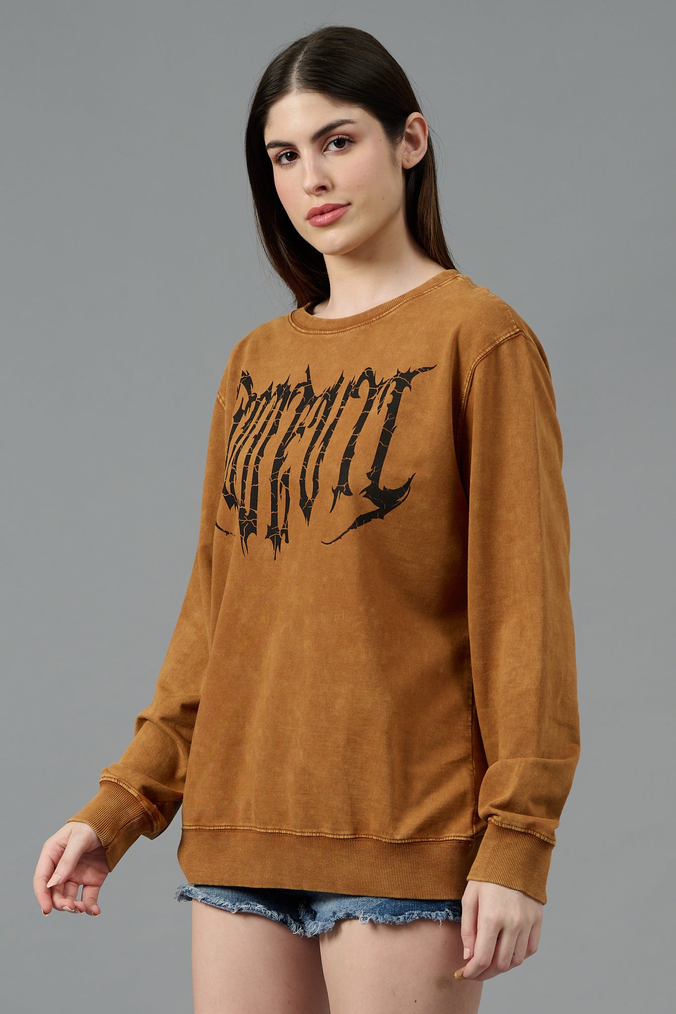 Go Devil Acid Wash Bronze Sweatshirt for Women