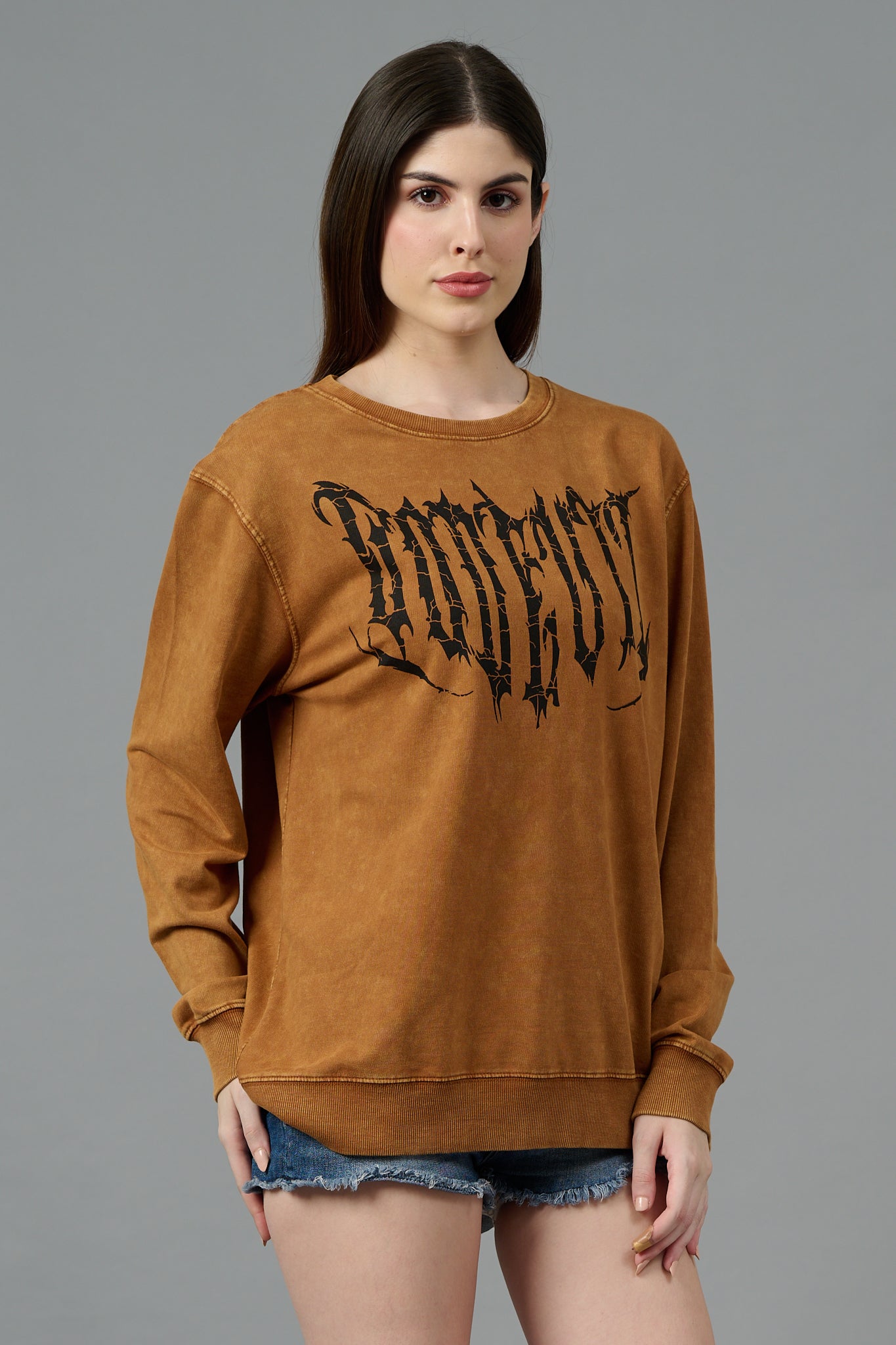 Go Devil Acid Wash Bronze Sweatshirt for Women