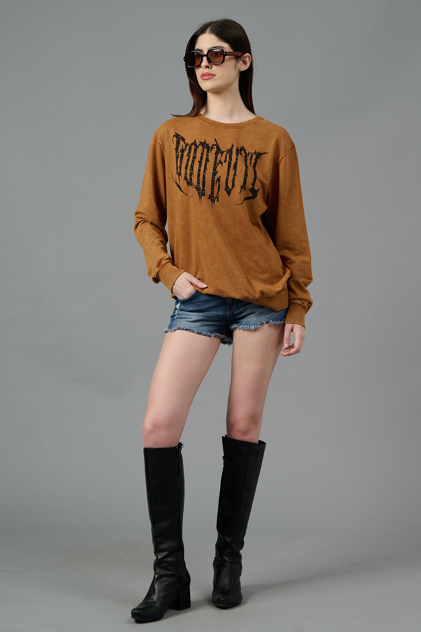 Go Devil Acid Wash Bronze Sweatshirt for Women