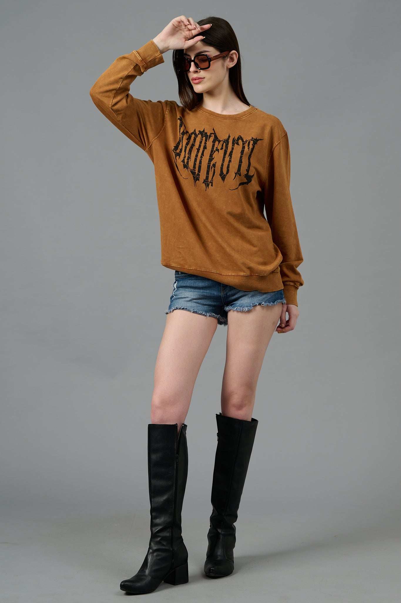 Go Devil Acid Wash Bronze Sweatshirt for Women