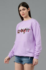 Go Devil with Flower Printed Purple Sweatshirt for Women