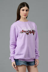 Go Devil with Flower Printed Purple Sweatshirt for Women