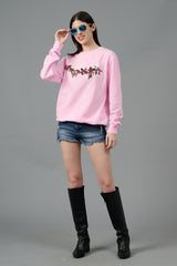 Go Devil with Flower Printed Pink Sweatshirt for Women