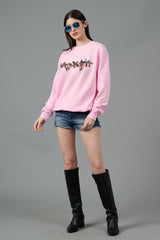 Go Devil with Flower Printed Pink Sweatshirt for Women