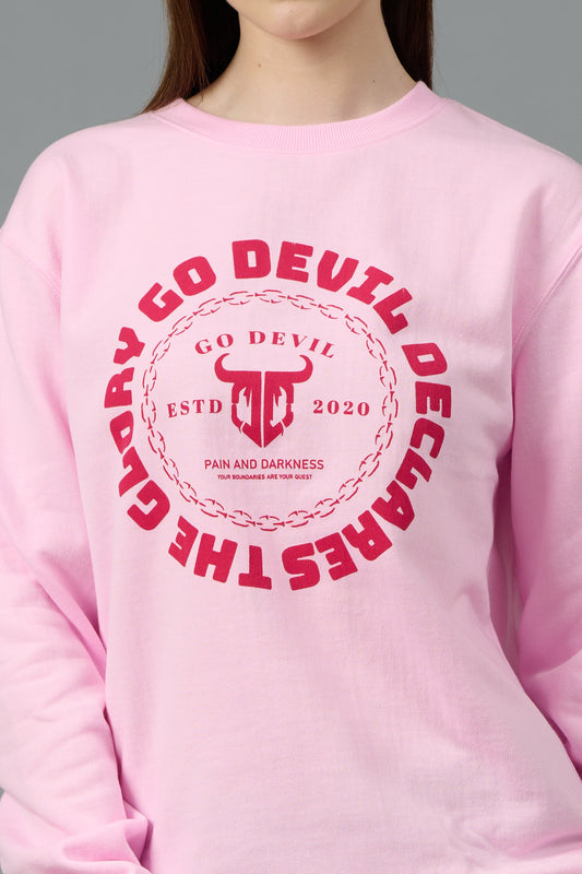 Go Devil Logo Printed Pink Sweatshirt for Women