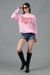 Designer Go Devil Printed Pink Sweatshirt for Women