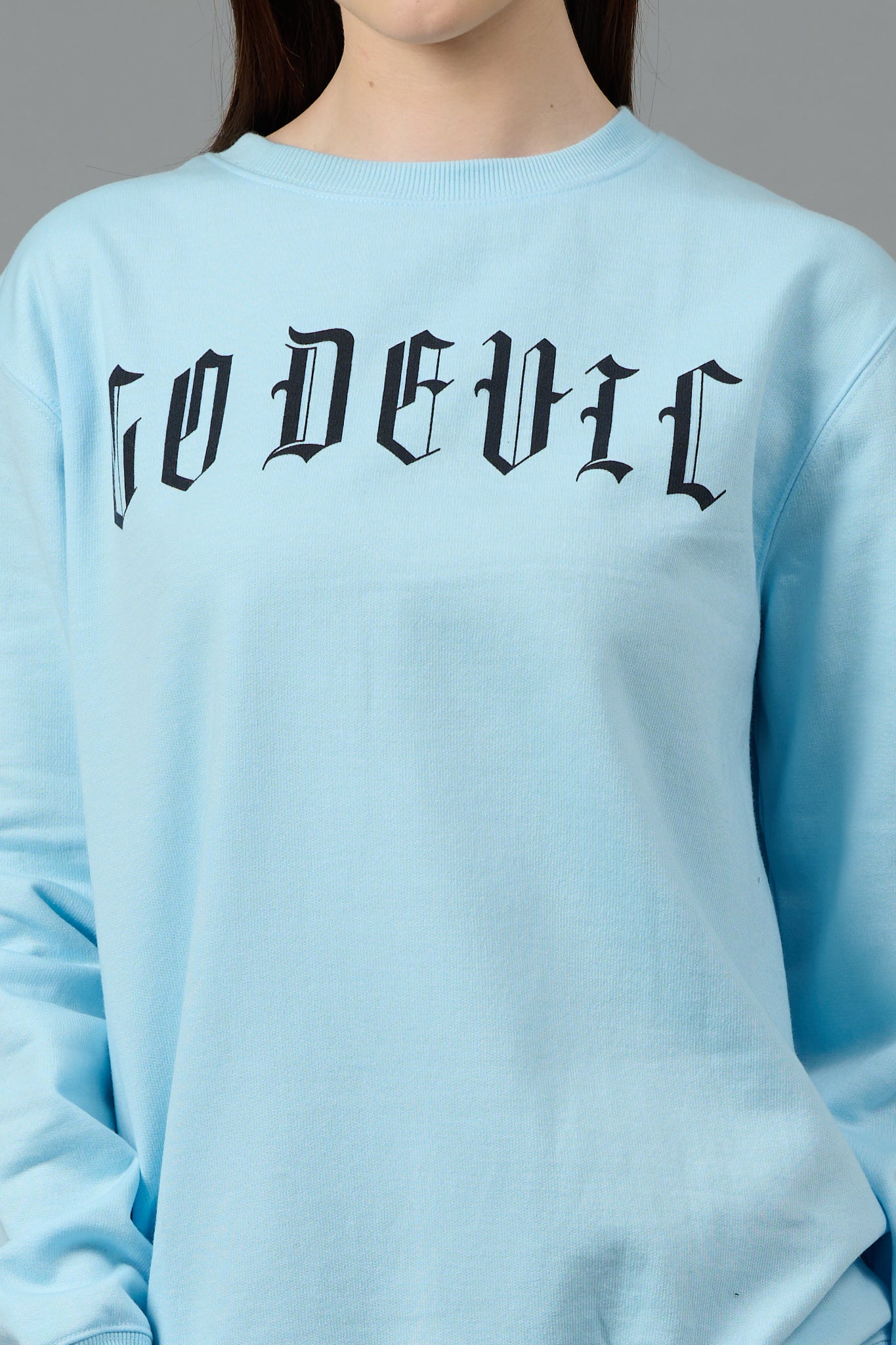 Go Devil Back Dice Printed Blue Sweatshirt for Women