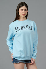 Go Devil Back Dice Printed Blue Sweatshirt for Women