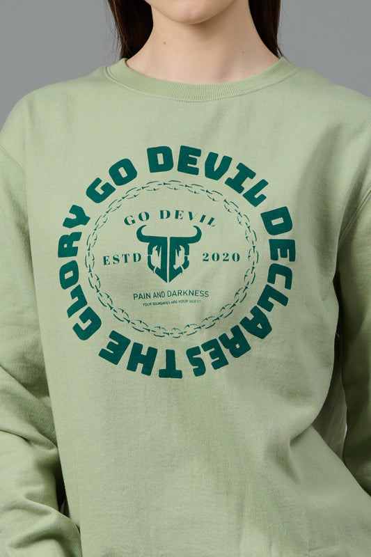Go Devil Logo Printed Green Sweatshirt for Women