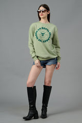 Go Devil Logo Printed Green Sweatshirt for Women