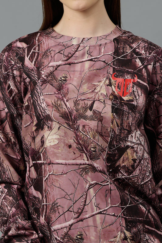 Camo Jungle Allover Print Brown Sweatshirt for Women