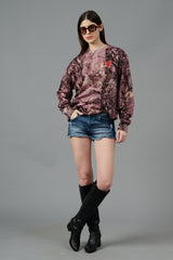 Camo Jungle Allover Print Brown Sweatshirt for Women