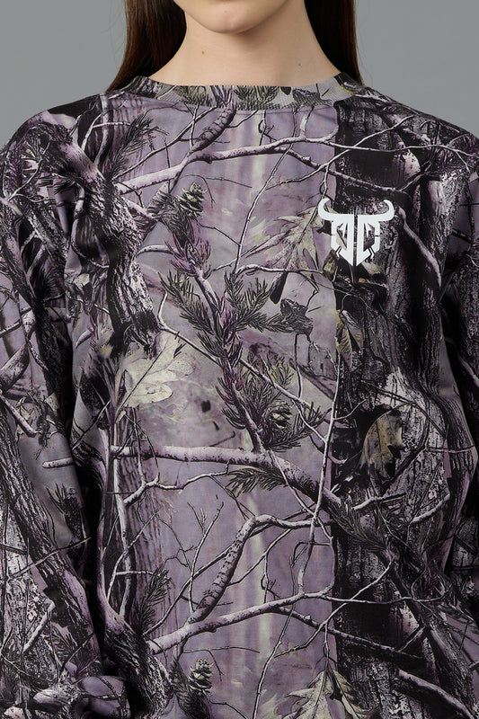 Camo Jungle Allover Print Grey Sweatshirt for Women