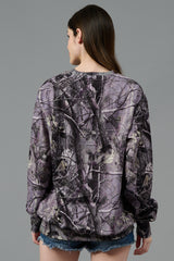 Camo Jungle Allover Print Grey Sweatshirt for Women