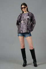 Camo Jungle Allover Print Grey Sweatshirt for Women