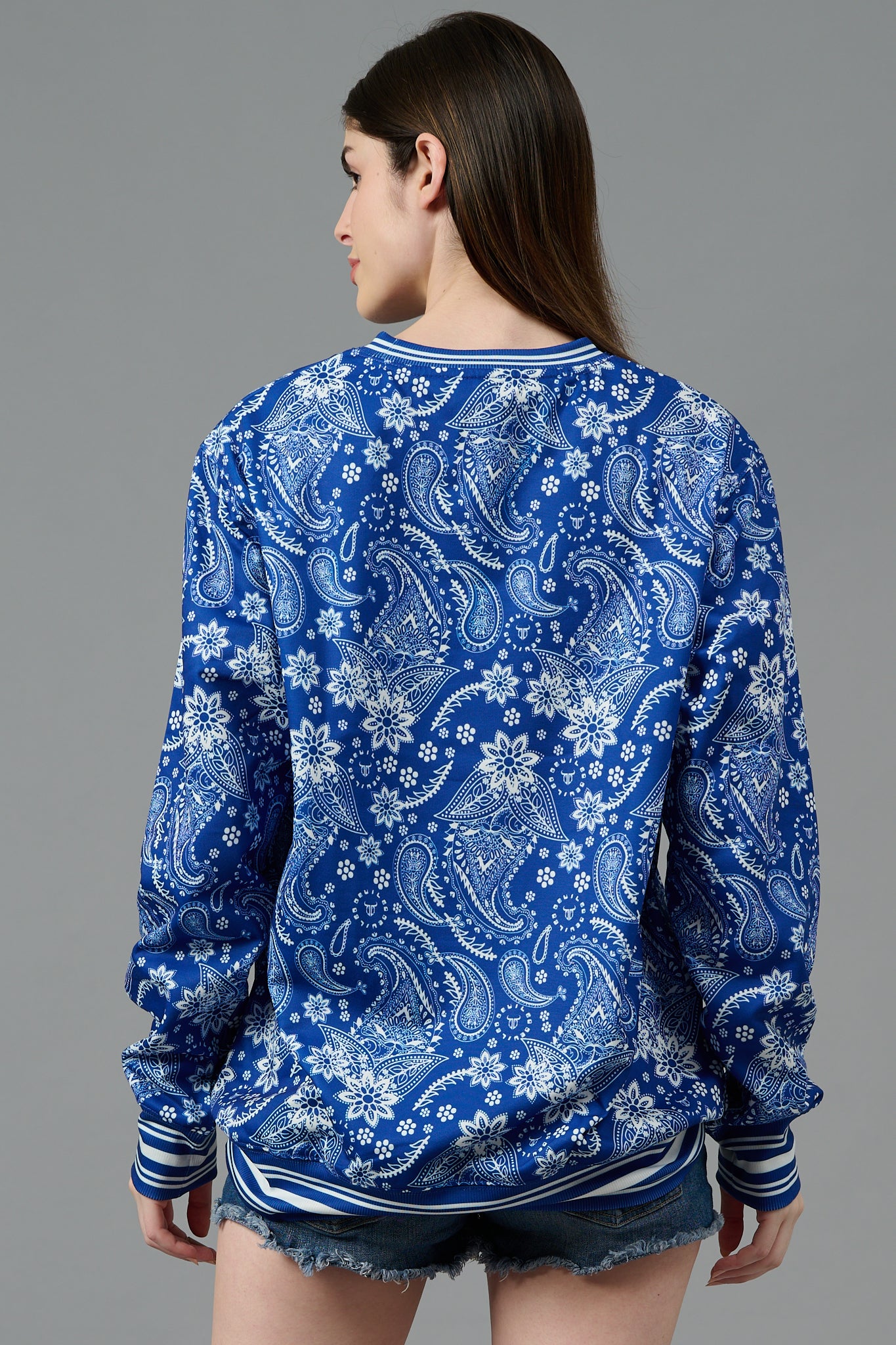 Paisley Design Printed Blue Sweatshirt for Women