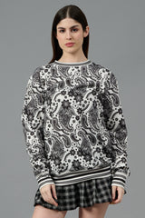 Paisley Design Printed White Sweatshirt for Women