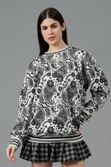 Paisley Design Printed White Sweatshirt for Women