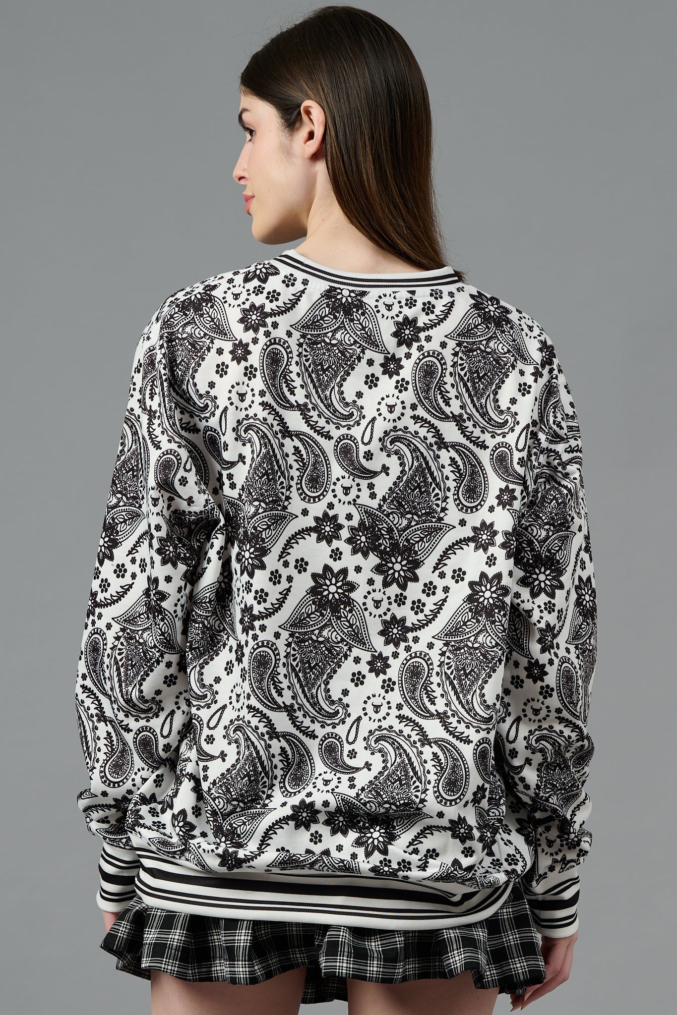 Paisley Design Printed White Sweatshirt for Women