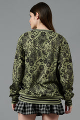 Paisley Design Printed Green Sweatshirt for Women