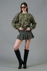 Paisley Design Printed Green Sweatshirt for Women