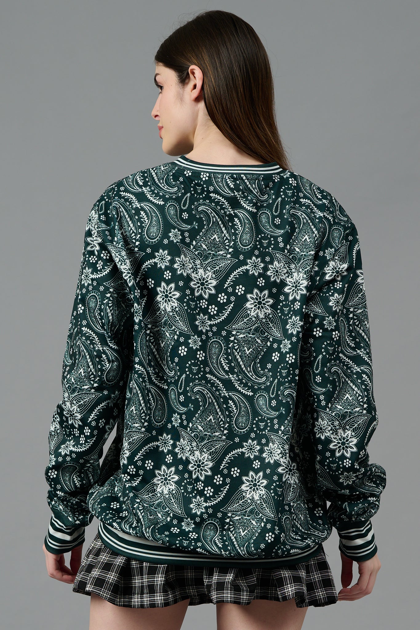 Paisley Design Printed Dark Green Sweatshirt for Women