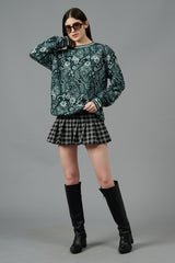 Paisley Design Printed Dark Green Sweatshirt for Women