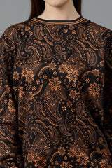 Paisley Design (in Brown) Printed Black Sweatshirt for Women