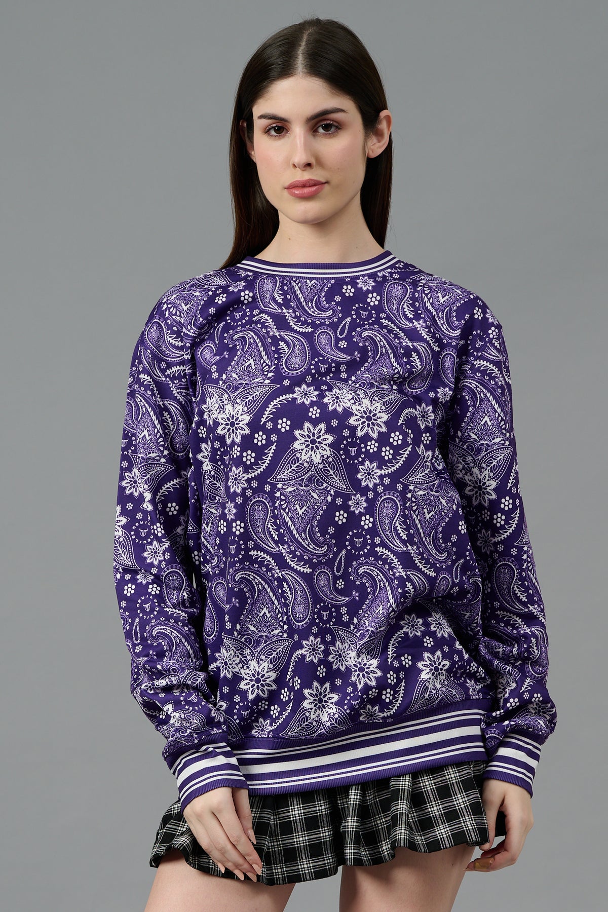 Paisley Design Printed Purple Sweatshirt for Women