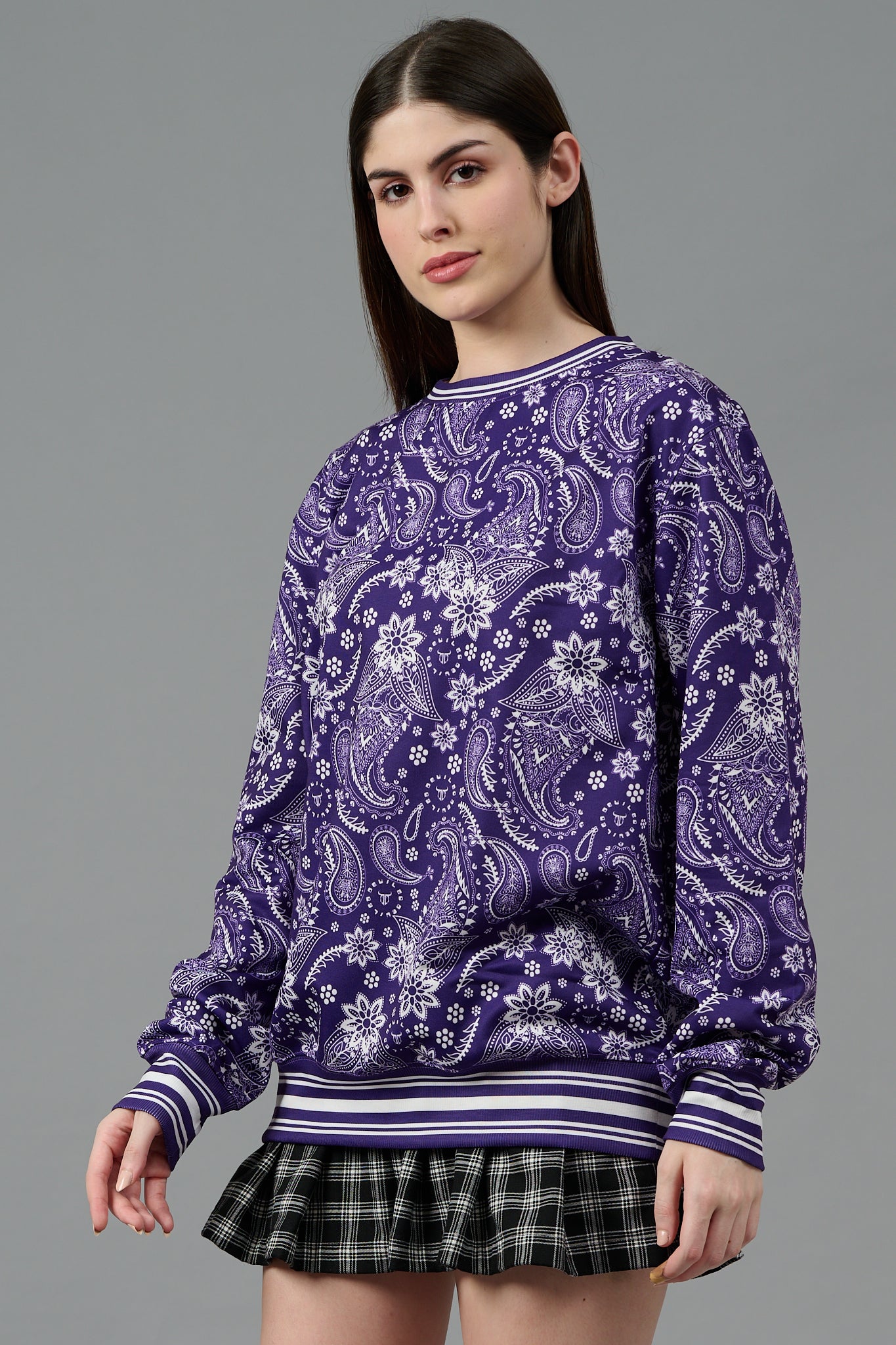 Paisley Design Printed Purple Sweatshirt for Women