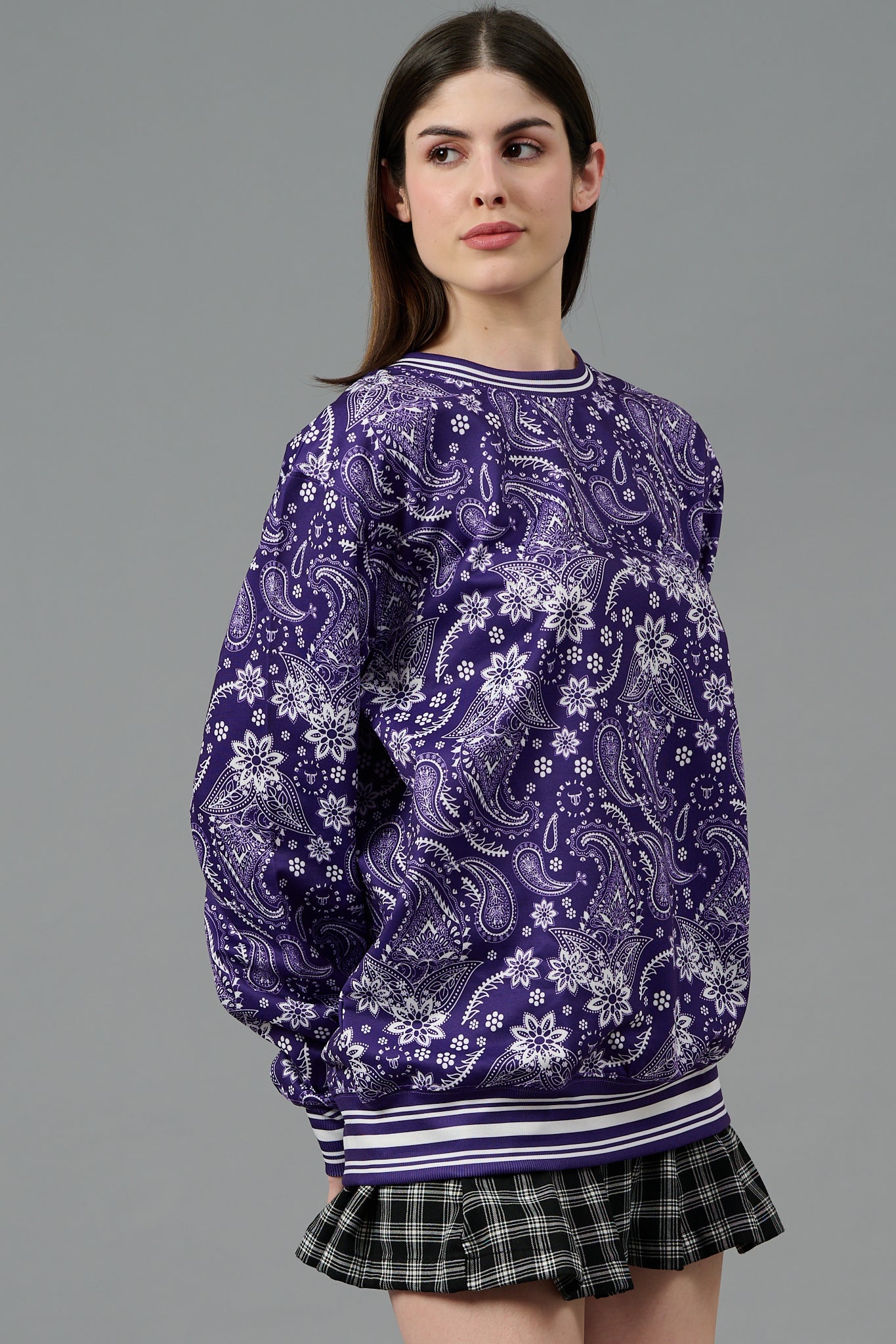 Paisley Design Printed Purple Sweatshirt for Women