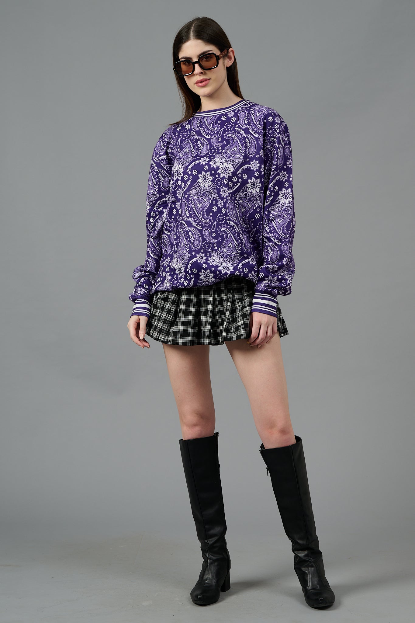 Paisley Design Printed Purple Sweatshirt for Women