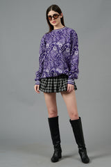 Paisley Design Printed Purple Sweatshirt for Women