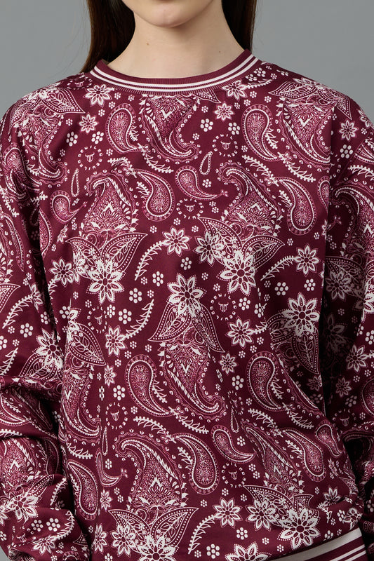 Paisley Design Printed Red Sweatshirt for Women