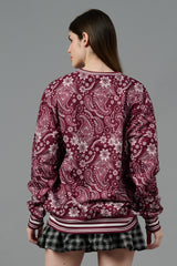 Paisley Design Printed Red Sweatshirt for Women