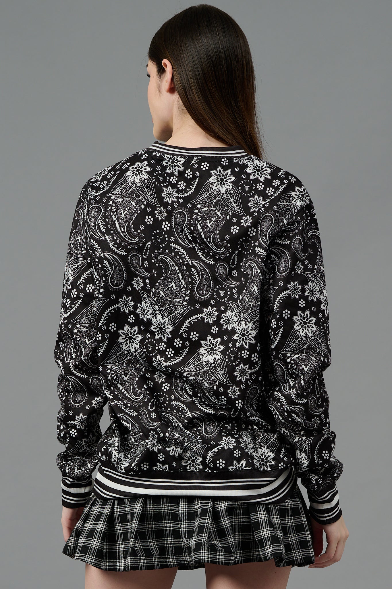 Paisley Design Printed Black Sweatshirt for Women