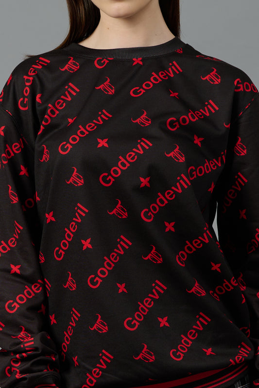 Go Devil All Over Print Black Sweatshirt for Women