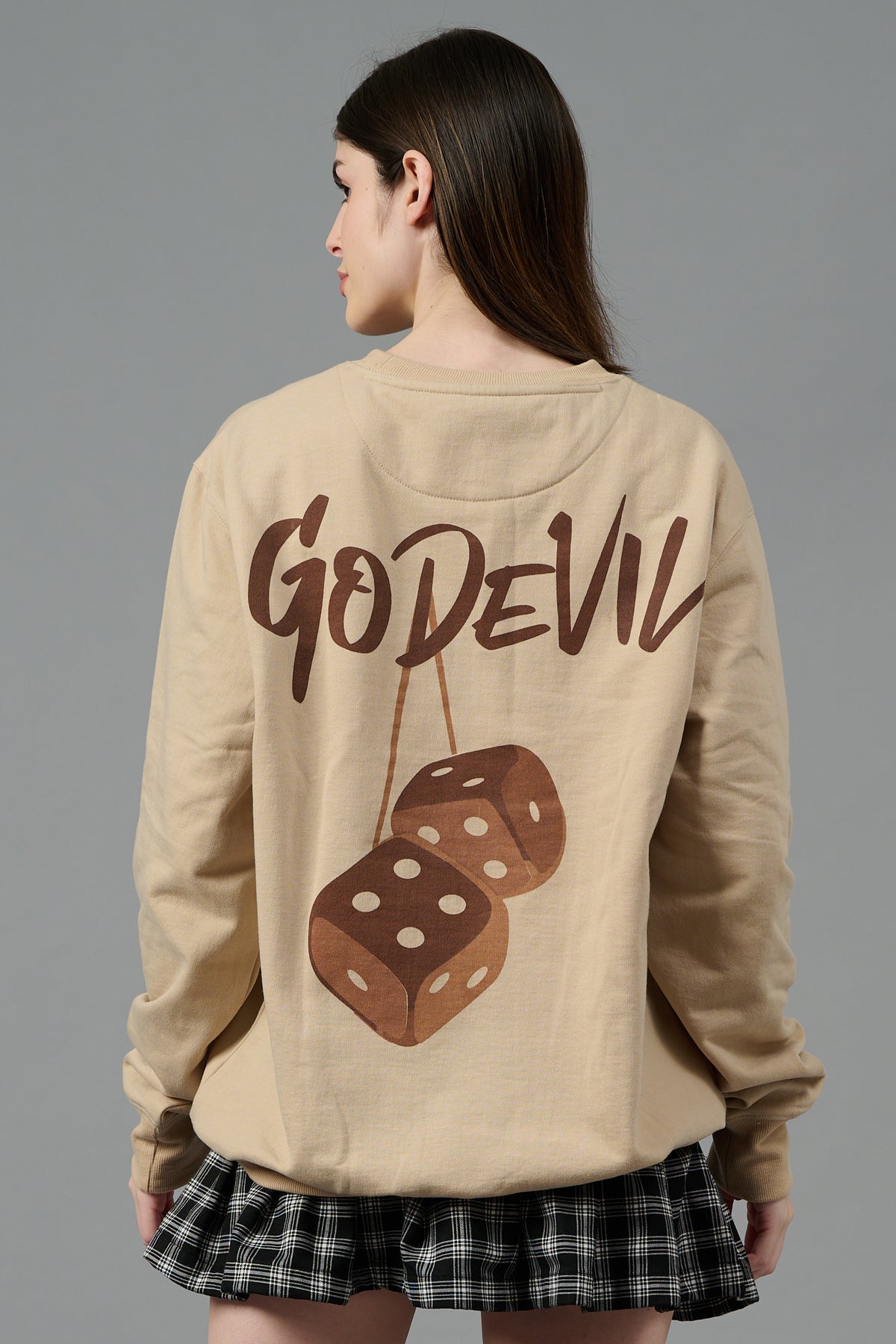 Go Devil Back Dice Printed Ivoey Sweatshirt for Women