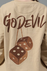 Go Devil Back Dice Printed Ivoey Sweatshirt for Women