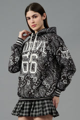 Go Devil 66 & Paisley Design Printed Black Hoodie for Women