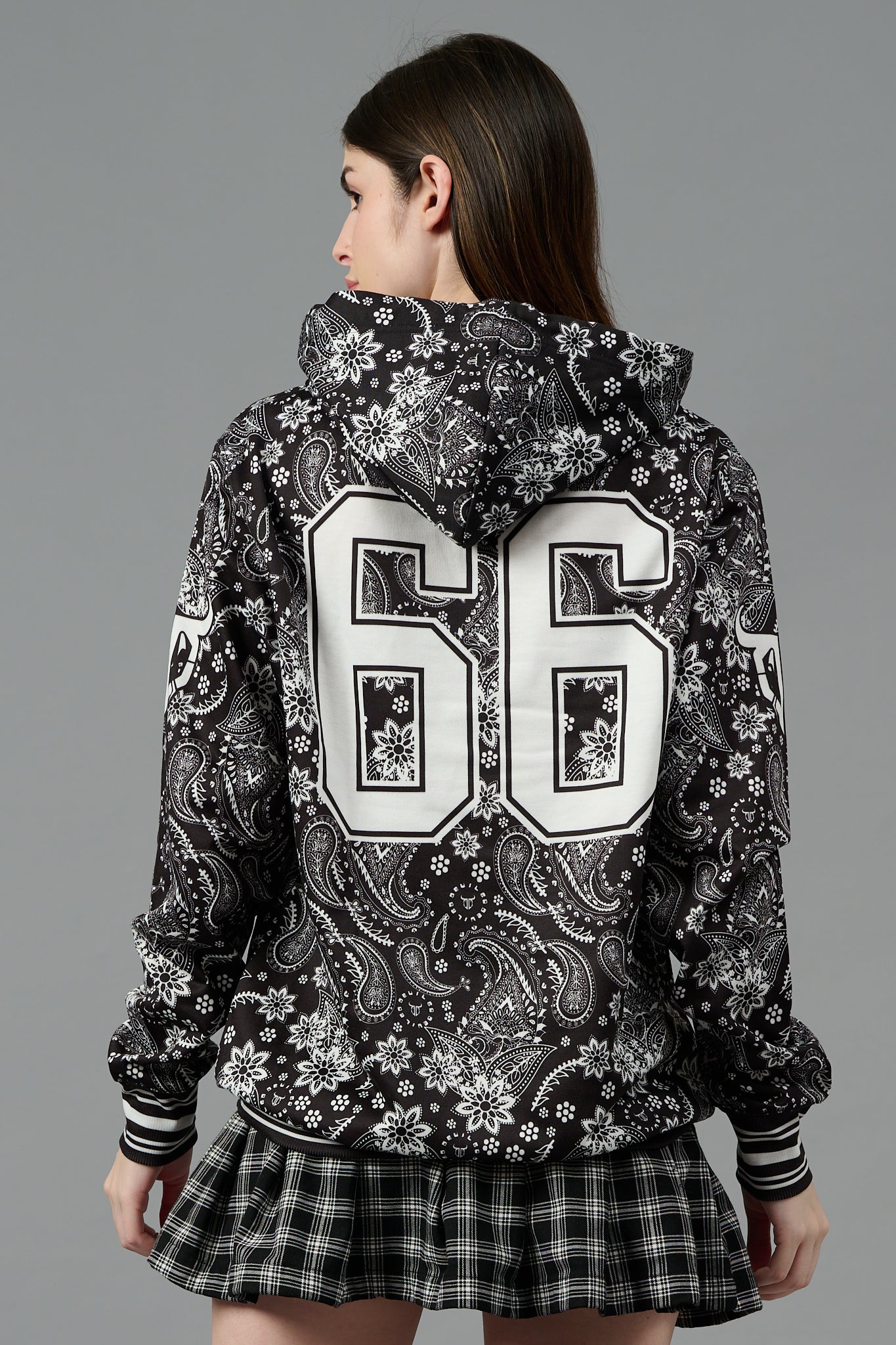 Go Devil 66 & Paisley Design Printed Black Hoodie for Women