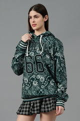 Go Devil 66 & Paisley Design Printed Dark Green Hoodie for Women